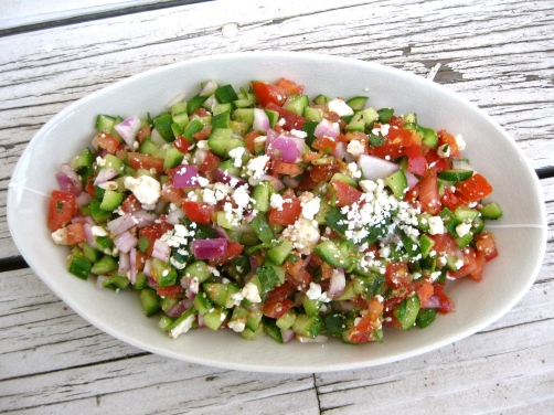 Shepherd's Salad with Cucumber, Tomato, Red Onion, and Feta