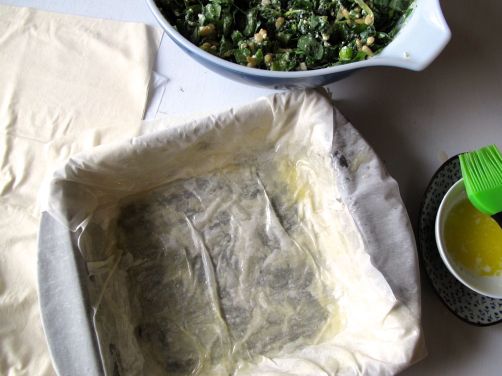 Spanakopita - Baked Phyllo Dough with Spinach, Feta, and Kale