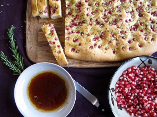 Pomegranate Rosemary Focaccia with Dipping Sauce