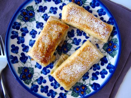 Pumpkin Cheese Blintzes caramelized in butter and sugar