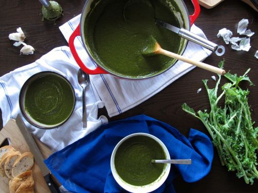 Garlicky Green Soup, made with spinach, kale, and herbs